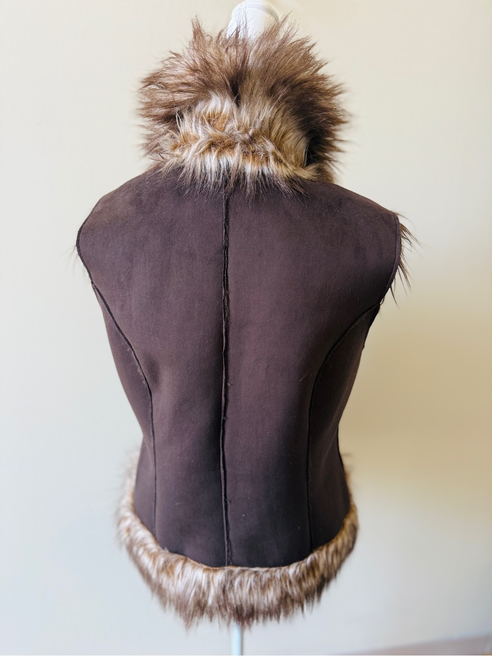 Faux Fur Trim Embroidered Brown Vest - Picture 5 of 6